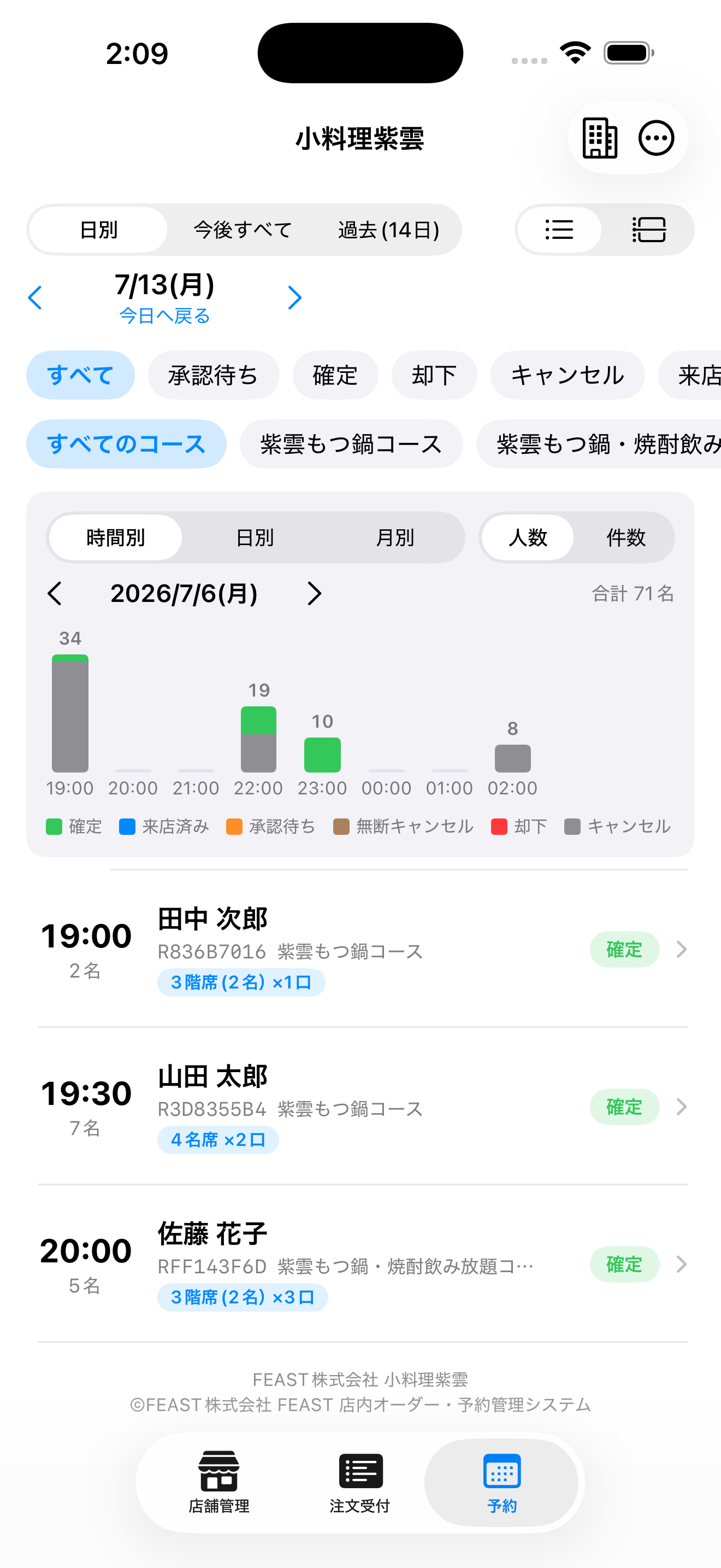 予約一覧・時間帯サマリ画面
